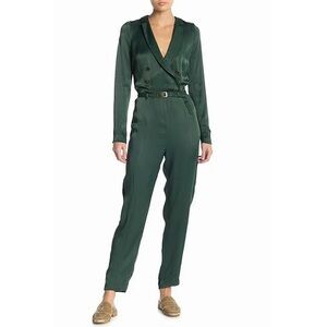 Free People Deep Green Satin Jumpsuit